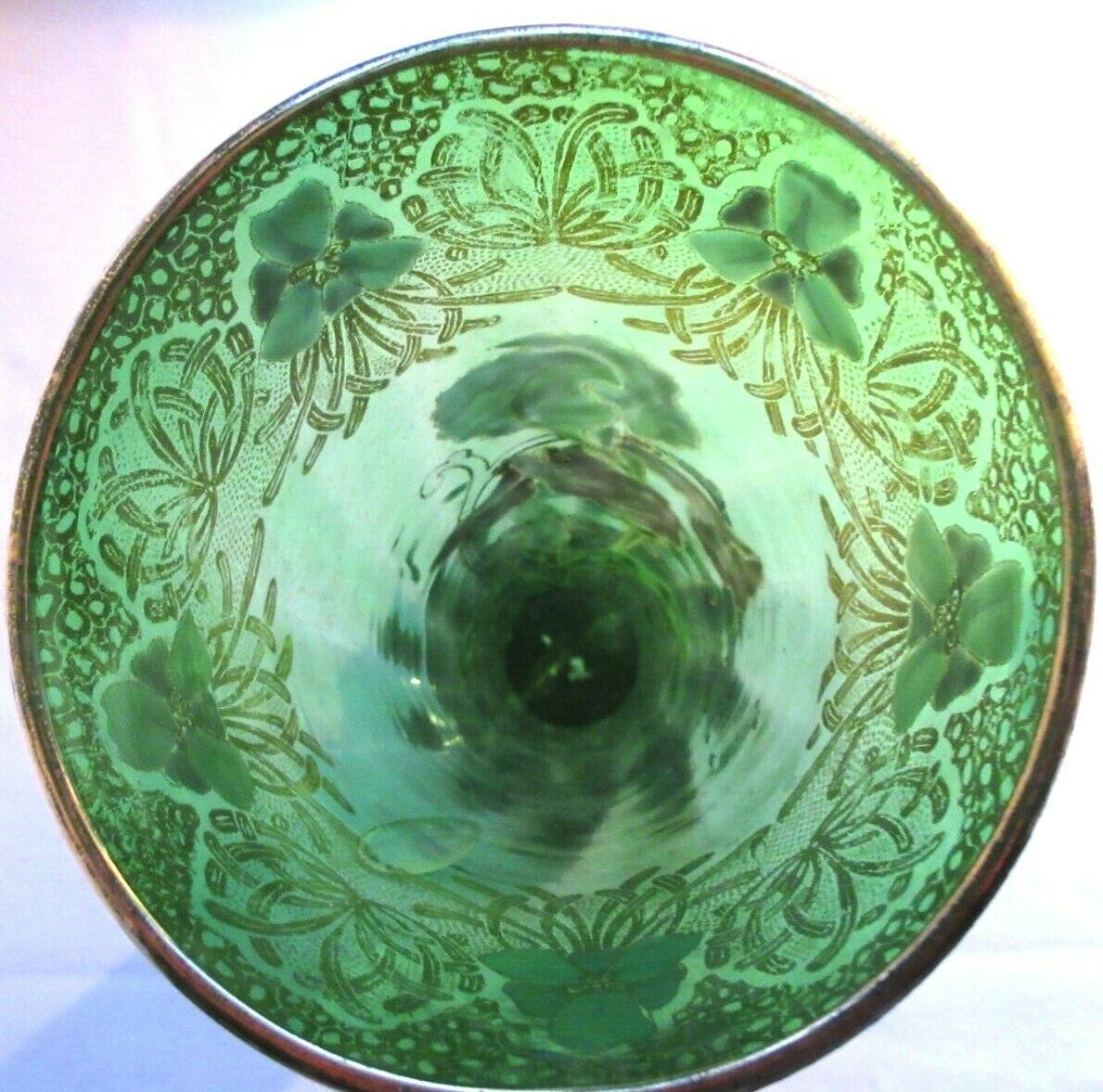 Vase "Spring" Art Nouveau enamelled glass Legras with purple iris and gold lace