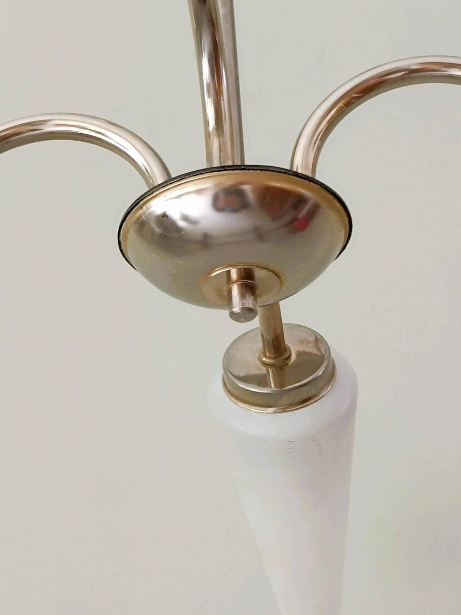 Brass chandelier with conical lampshades from the 1970s