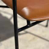 Fauteuil en métal, chêne et simili cuir vintage 1950