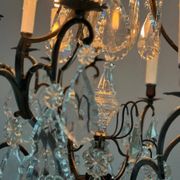 Black patinated bronze cage chandelier decorated with cut crystal pendants circa 1900