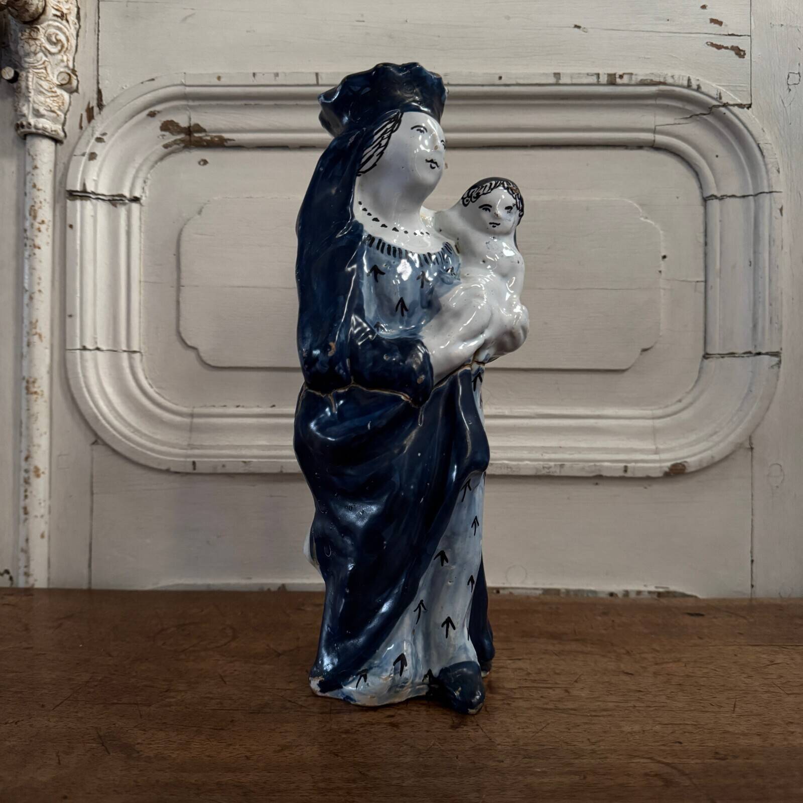 Virgin and Child, 18th century, blue background, ermine decoration