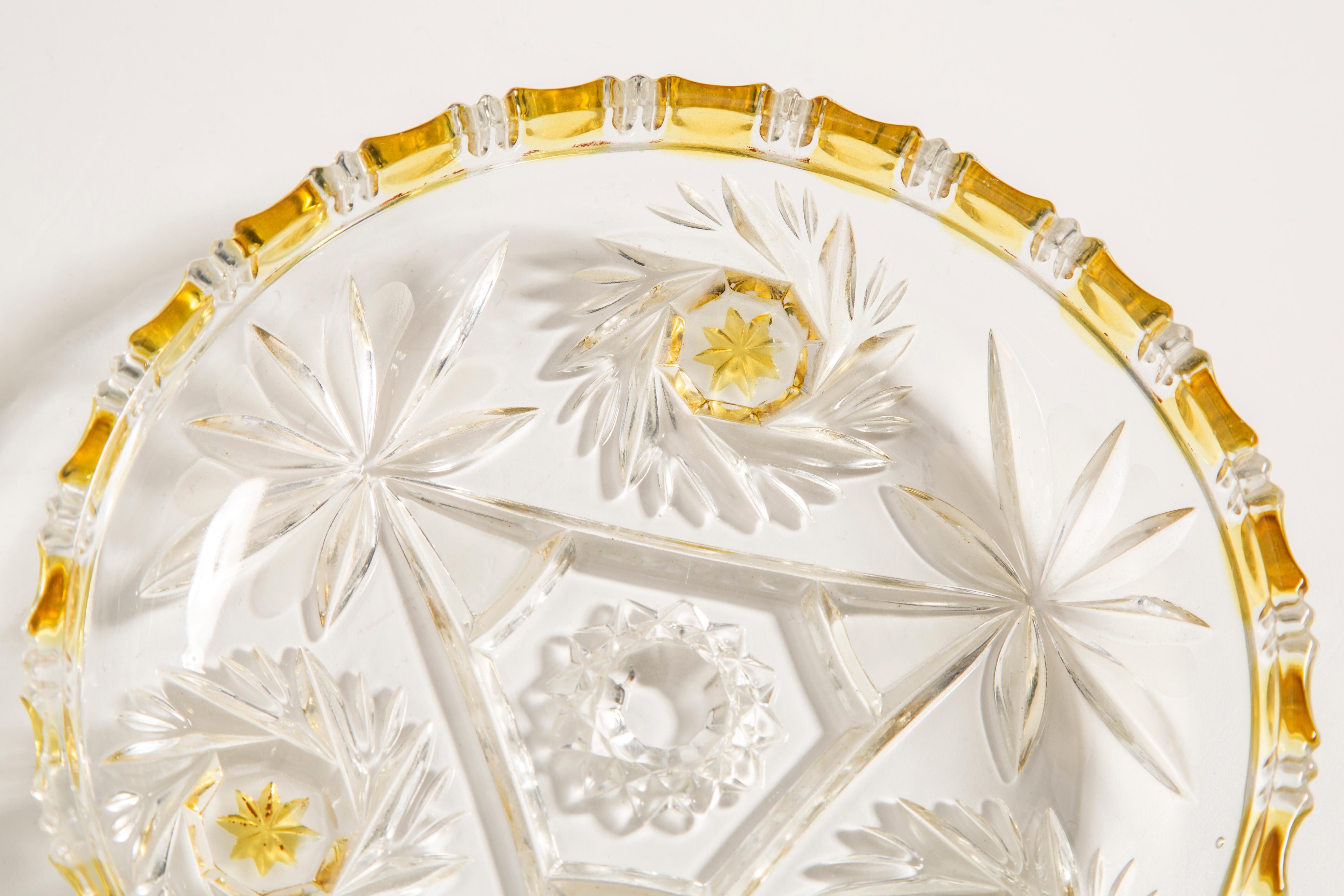 Decorative plate in transparent and vintage yellow glass, Italy, 1960s.