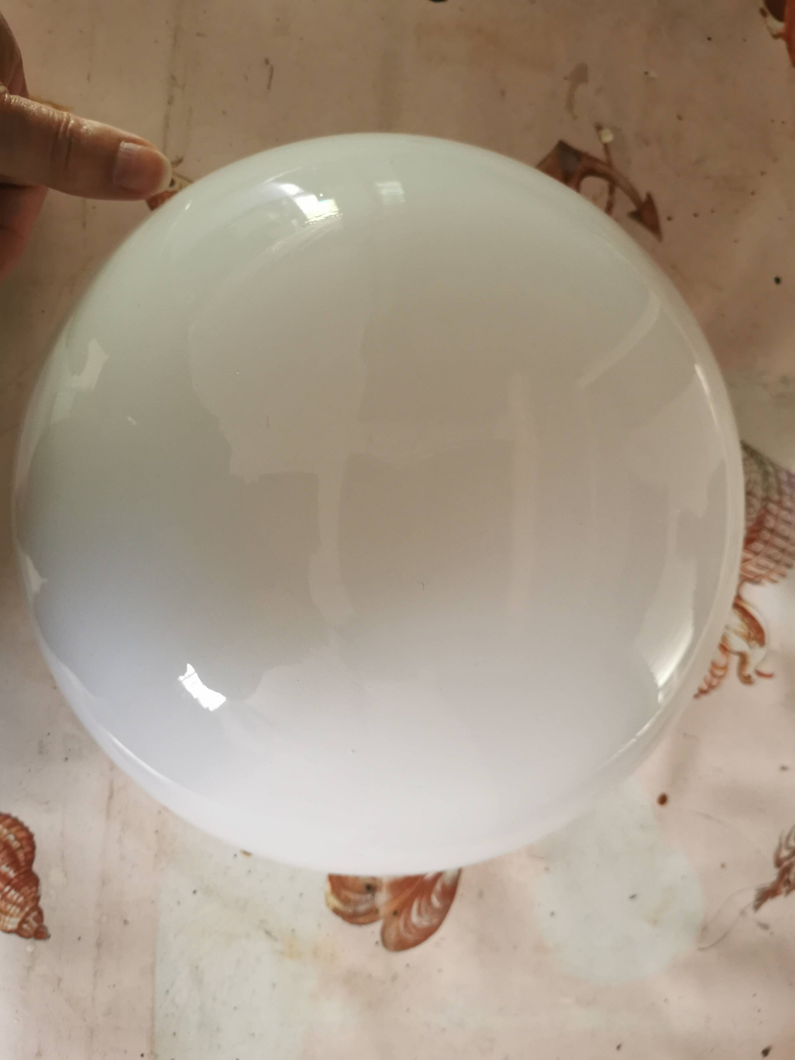 Ceiling light. Rounded dome fixture. Vintage 1970. White glass globe.