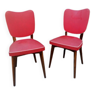 Pair of chairs in speckled red wood and skai, 1950.