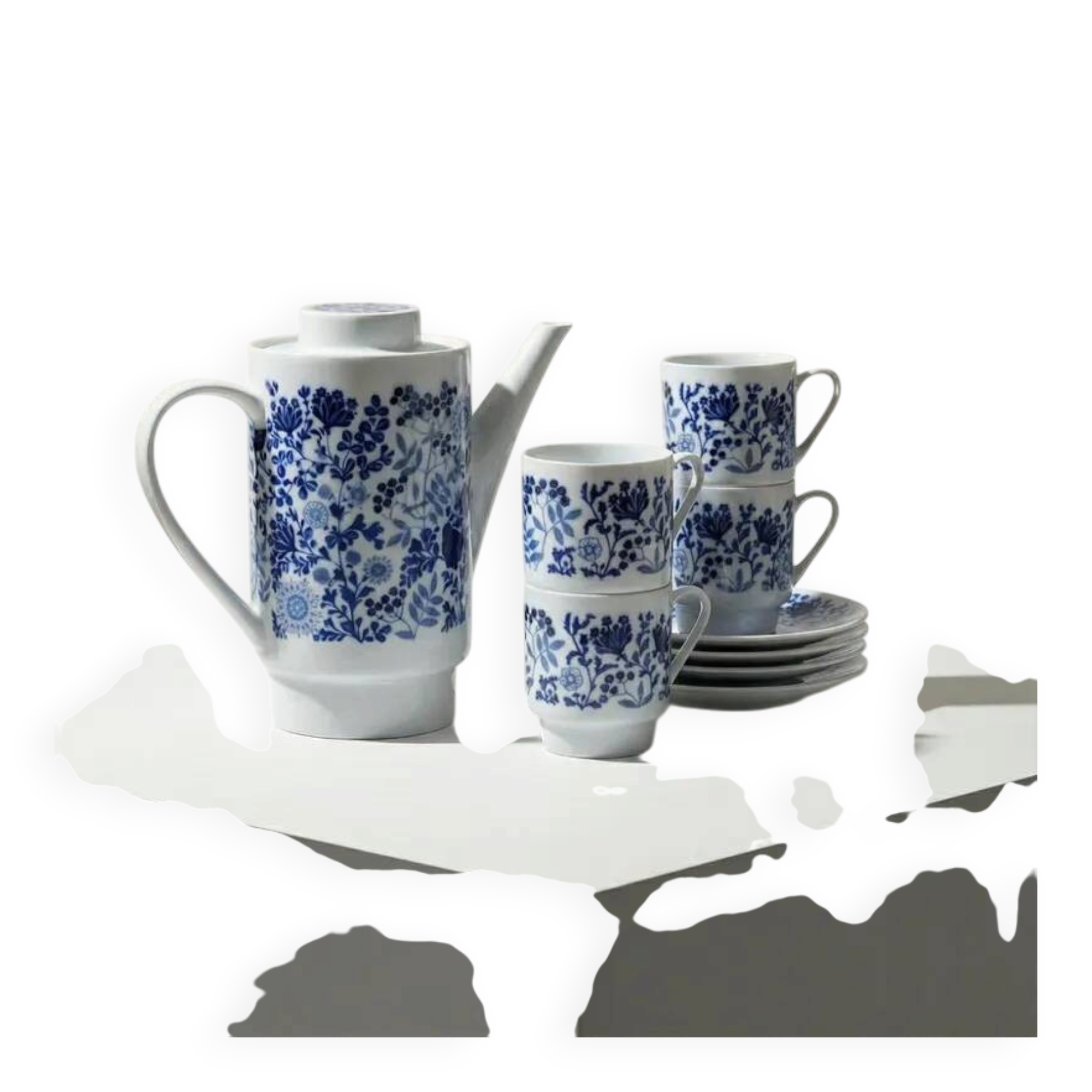 Vintage Melitta coffee service – White porcelain with blue flowers – 1970s – Made in Germany