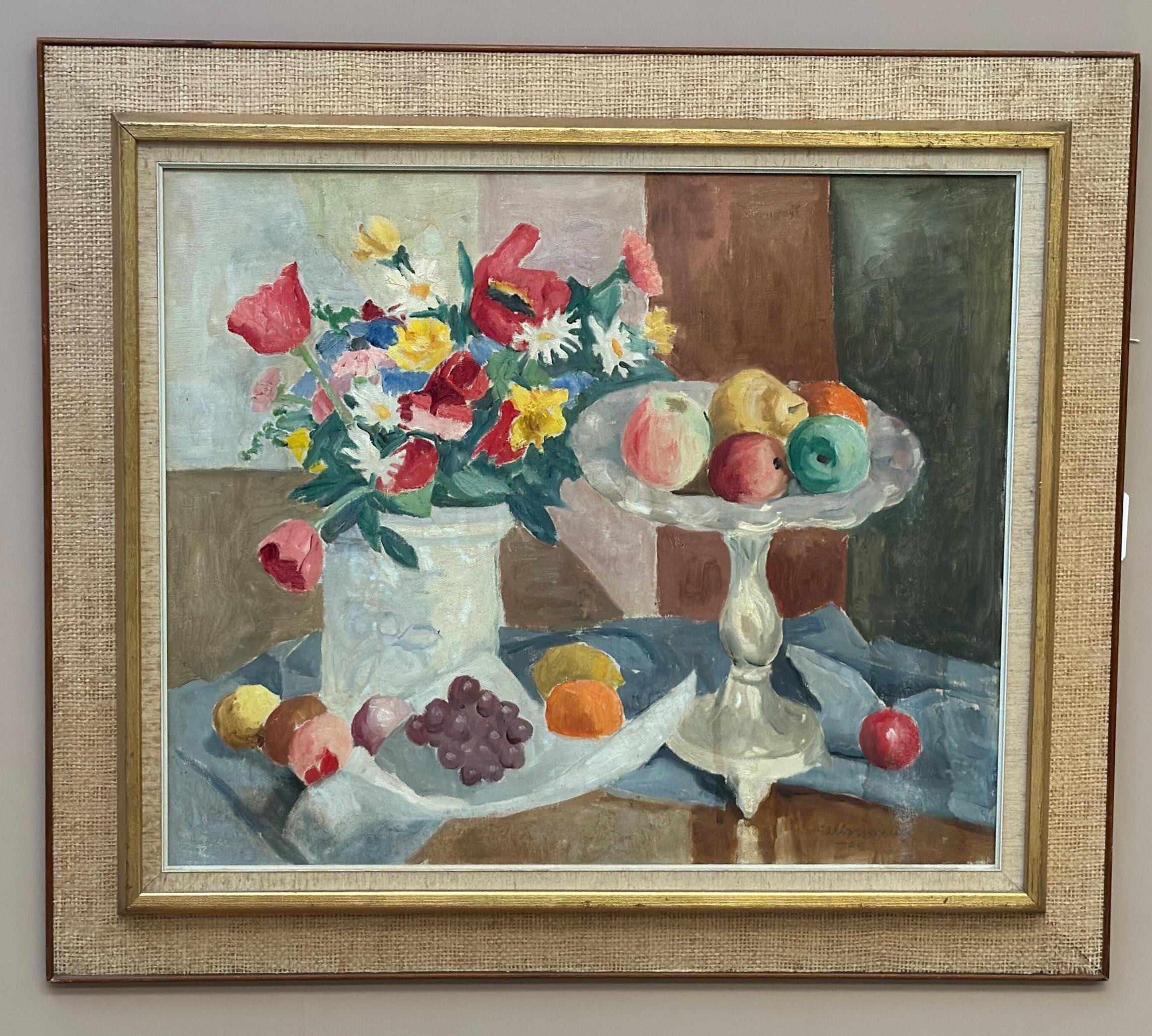 Original Swedish Oil on Canvas – "Flowers and Fruit by Ellis Wallin"
