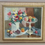Original Swedish Oil on Canvas – "Flowers and Fruit by Ellis Wallin"