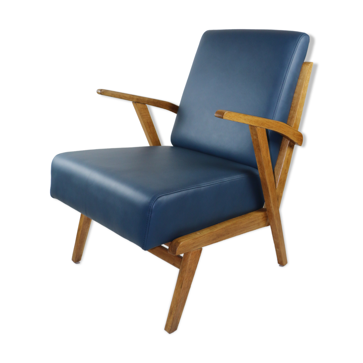 Fauteuil en cuir bleu des années 1970