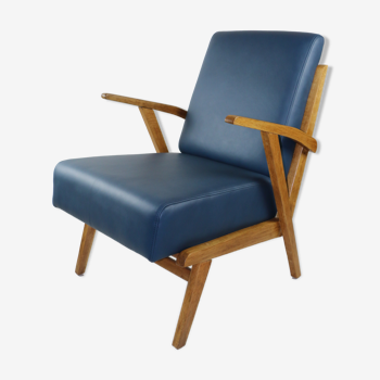 Fauteuil en cuir bleu des années 1970