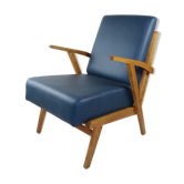 Fauteuil en cuir bleu des années 1970