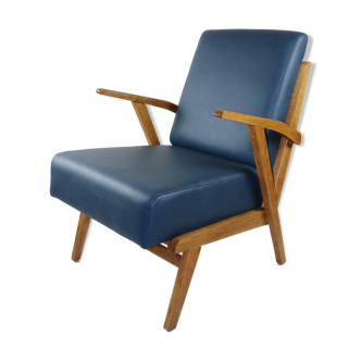 Fauteuil en cuir bleu des années 1970