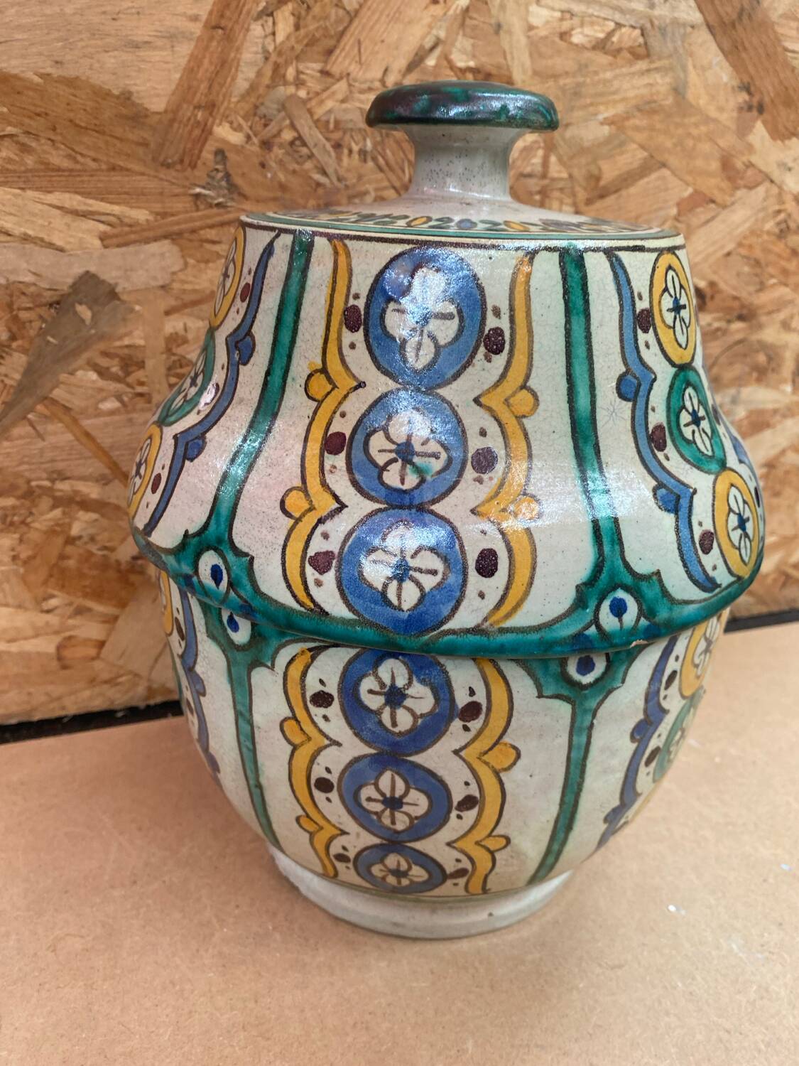 Old Jobbana Butter Jar Morocco Polychrome Earthenware 19th Century Vintage #B084
