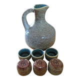 Pitcher and its 6 small ceramic cups sign Accolay
