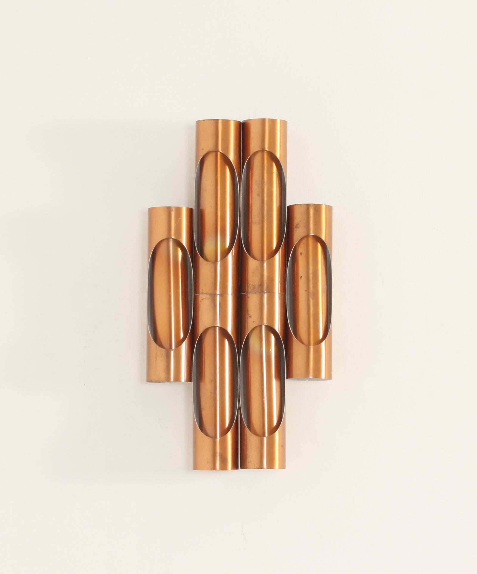 Large tubular copper wall light from the 1960s, Spain.