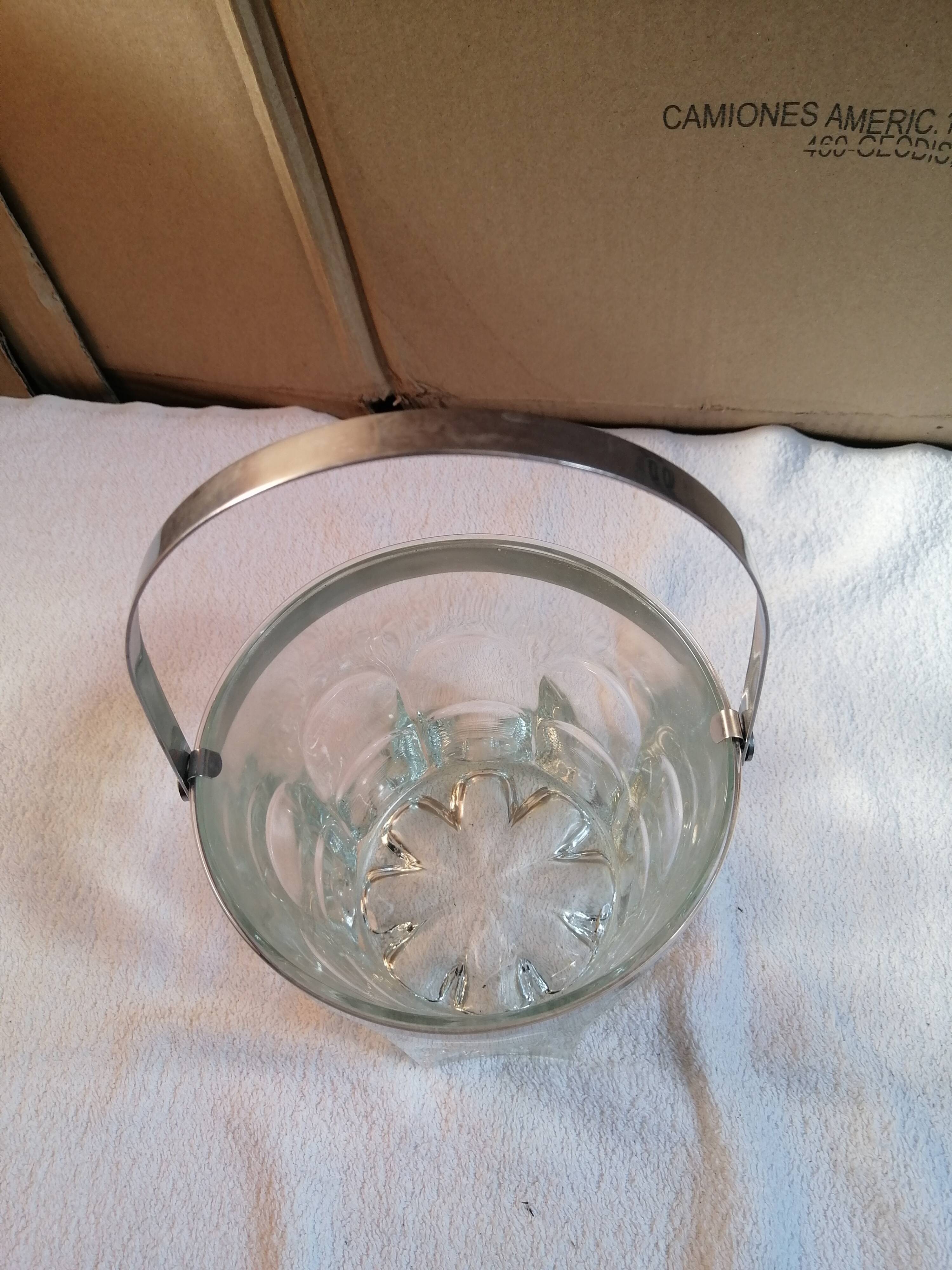 Glass and metal ice bucket
