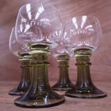 4 verres à vin style Roemer gros pied vert olive
