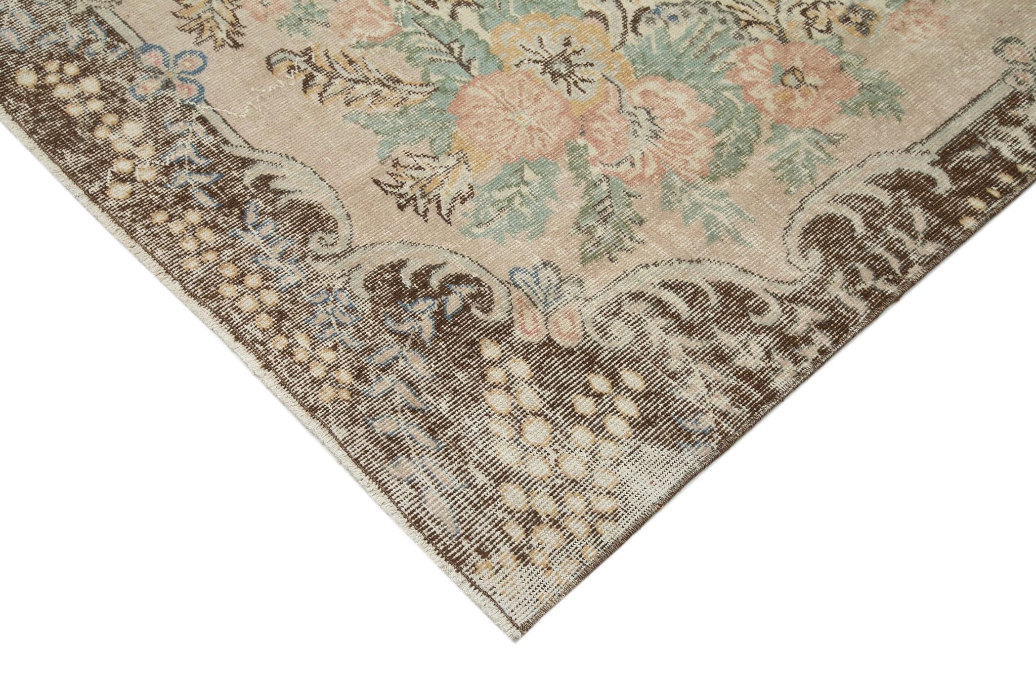 Tapis beige turc antique noué à la main 213 cm x 294 cm - 25059