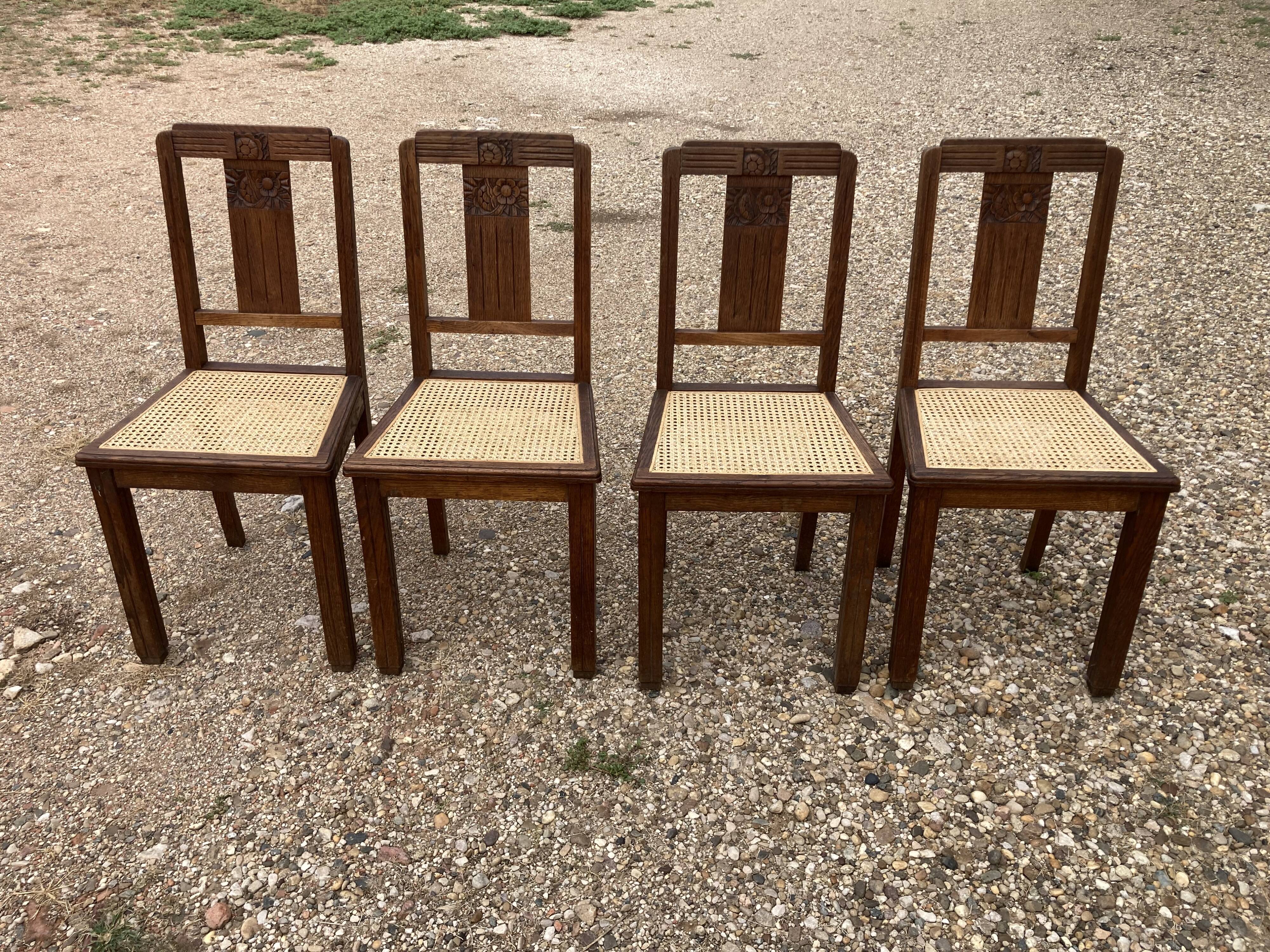 4 chaises cannées art déco