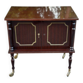 Meuble d'appoint roulant acajou & doré vintage (meuble TV / bar / hifi)