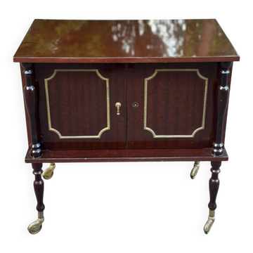 Vintage mahogany & gold rolling accent table (TV / bar / hi-fi furniture)