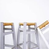 Set of 3 wood framed rush seat bar stools