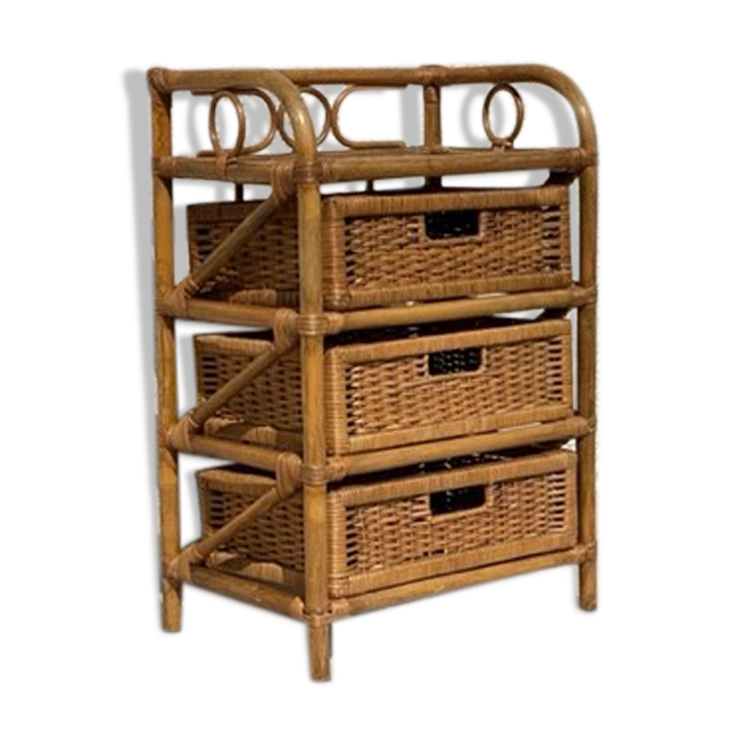 Cabinet with vintage rattan drawers