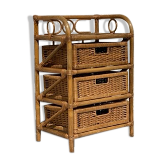 Cabinet with vintage rattan drawers