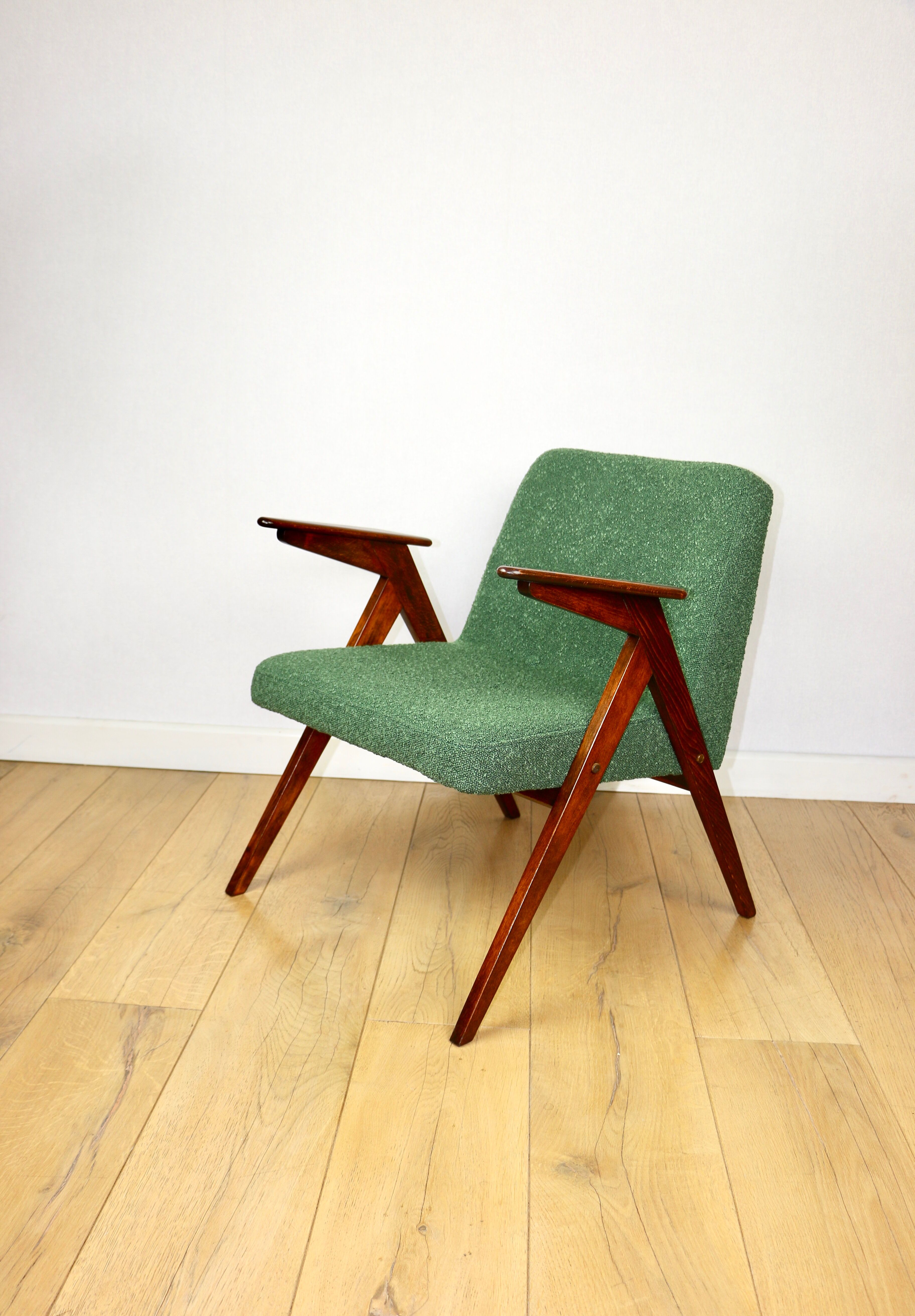 Bunny armchair, 1970s green boucle by J. Chierowski - 2 pieces available