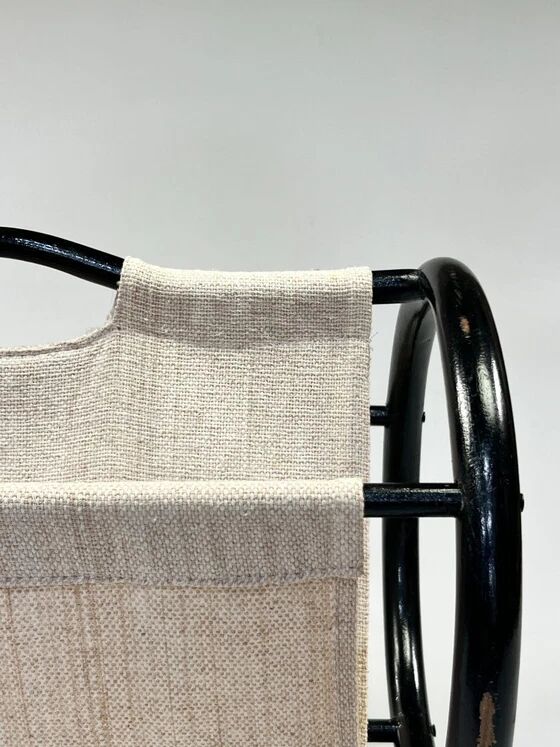 Vintage Round Magazine Rack / Reading Basket, Black Rattan, 1970's
