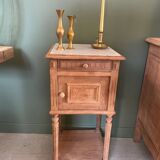Sandblasted bedside table with white marble