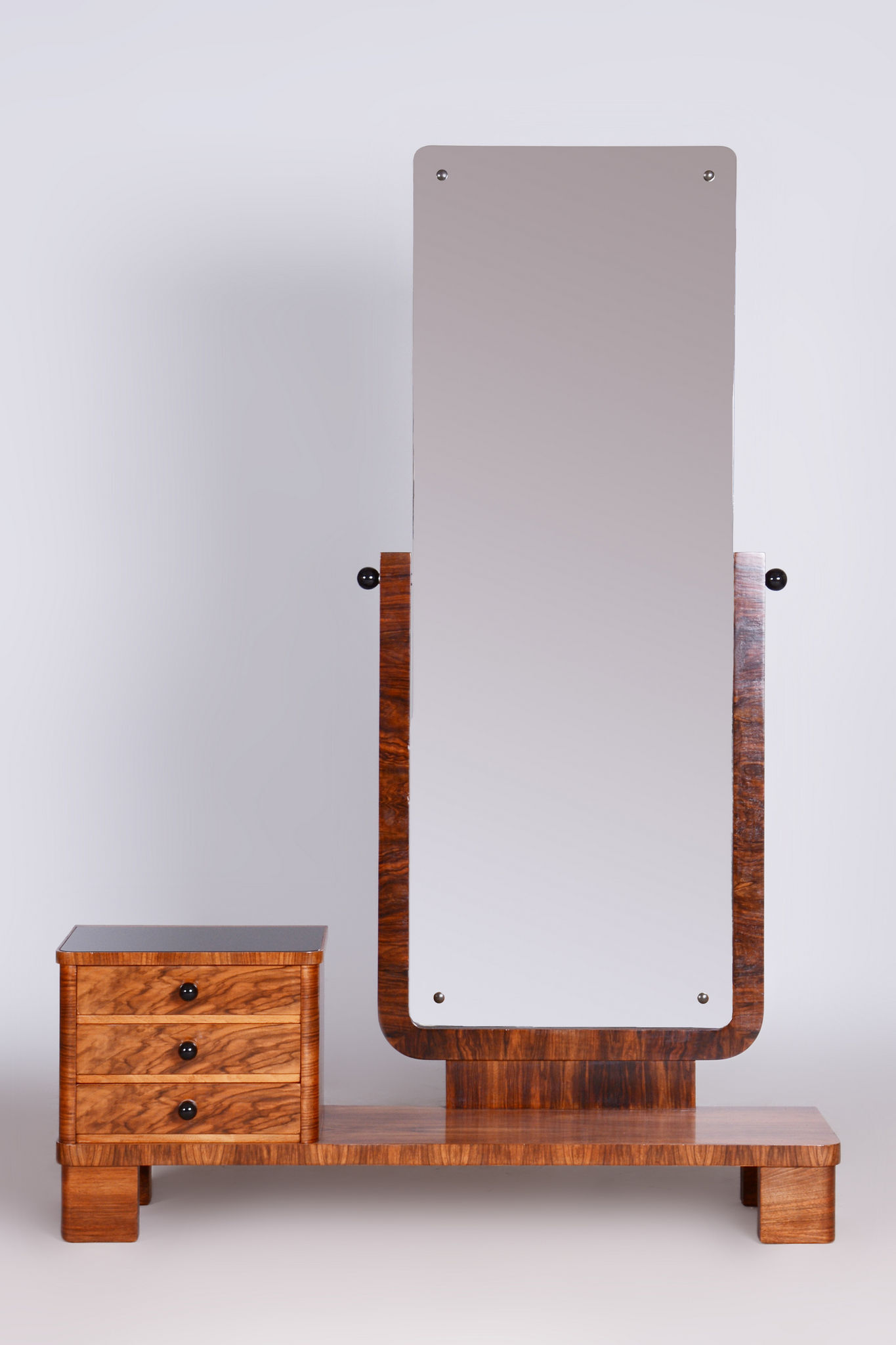 Restored ArtDeco Walnut Dressing Mirror, Revived Polish, Czechia, 1920s