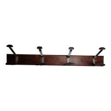 Wall-mounted coat rack in wood and metal, 4 hooks, industrial style, 100 cm