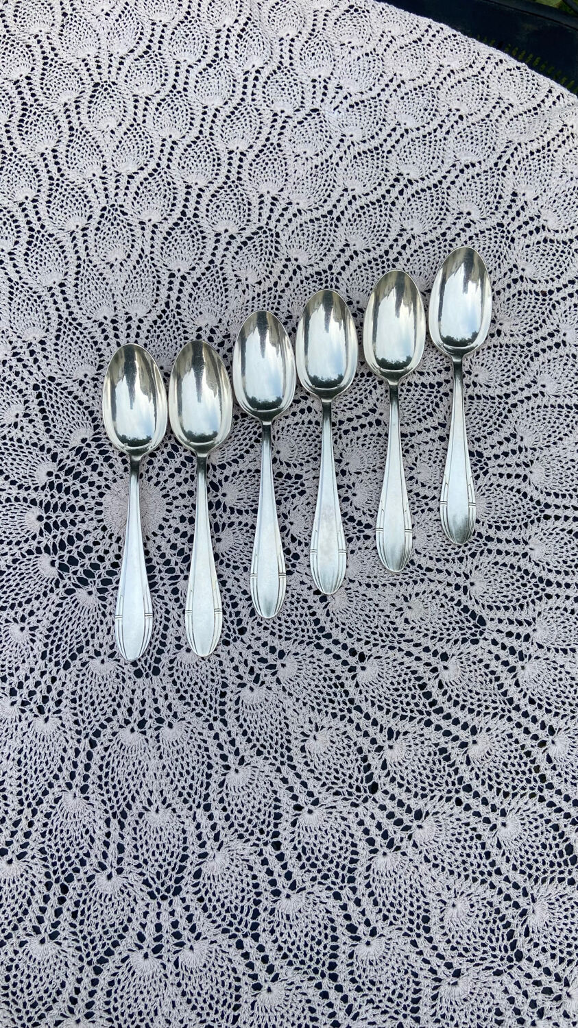 Set of 12 forks and 12 spoons Orbrille silver metal 1950 vintage