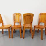 Set of 4 vintage chairs in pine from the 70s