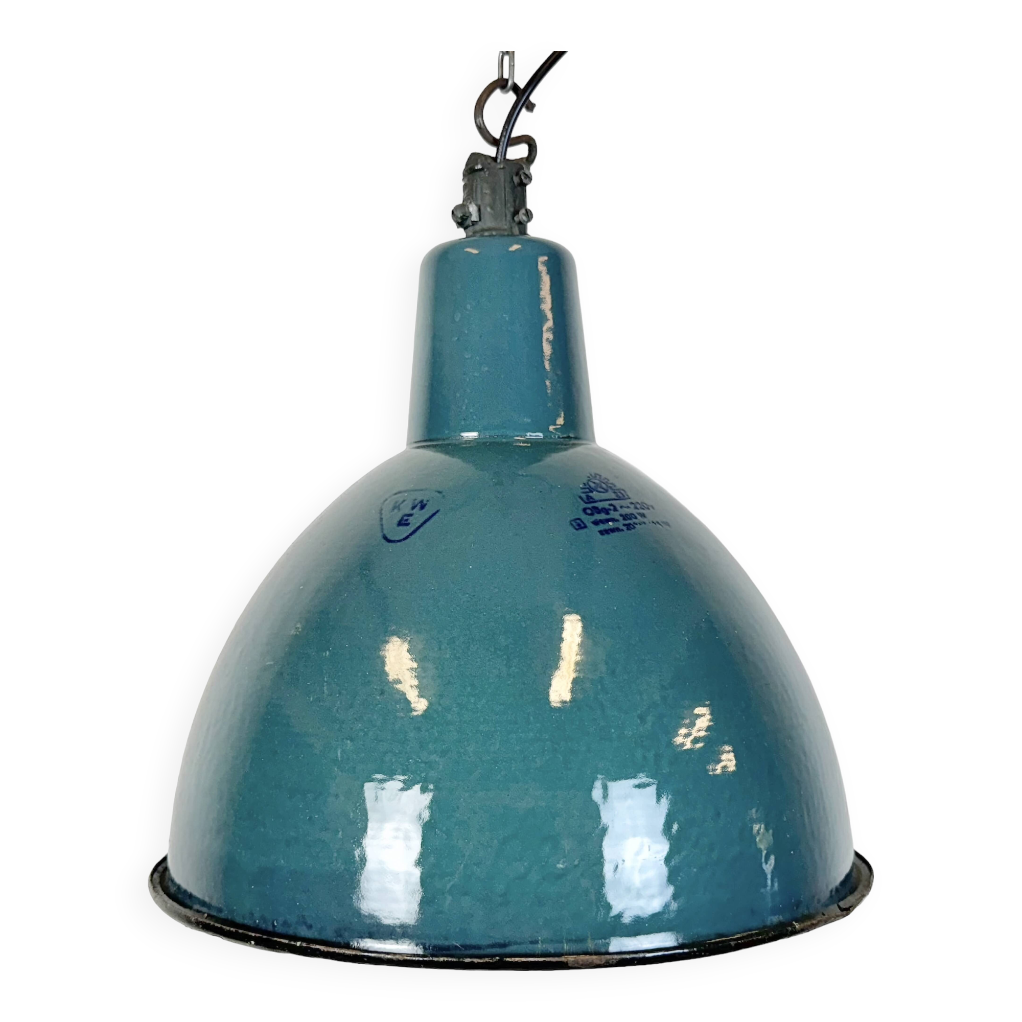 Industrial Petrol Enamel Factory Pendant Lamp, 1960s