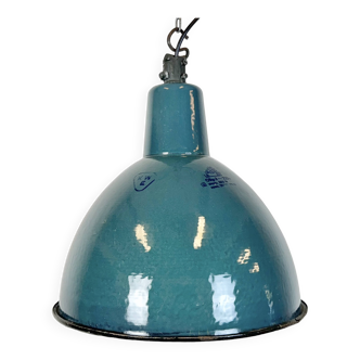 Industrial Petrol Enamel Factory Pendant Lamp, 1960s