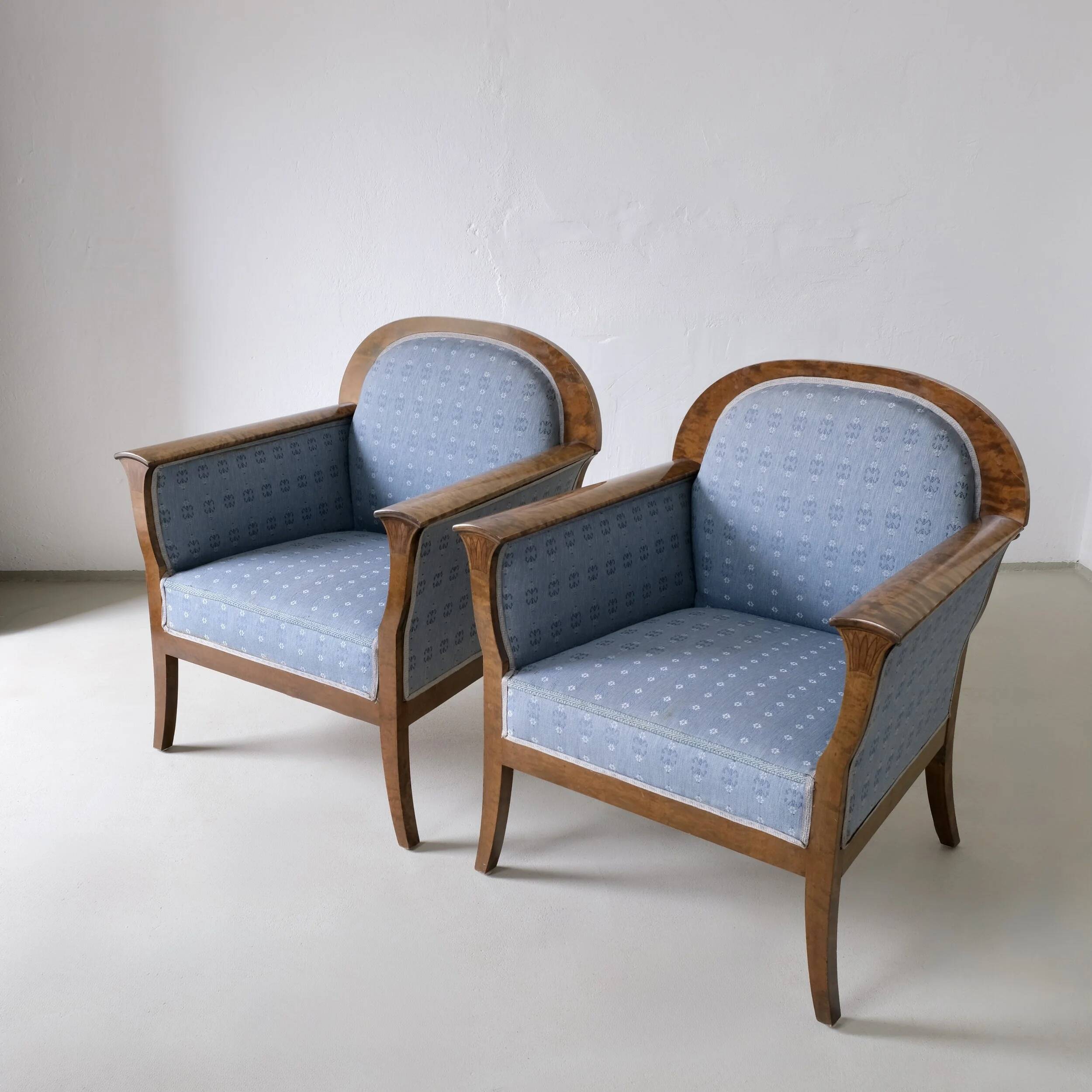Chaises en satin de bouleau Biedermeier | Suède | ensemble de 2