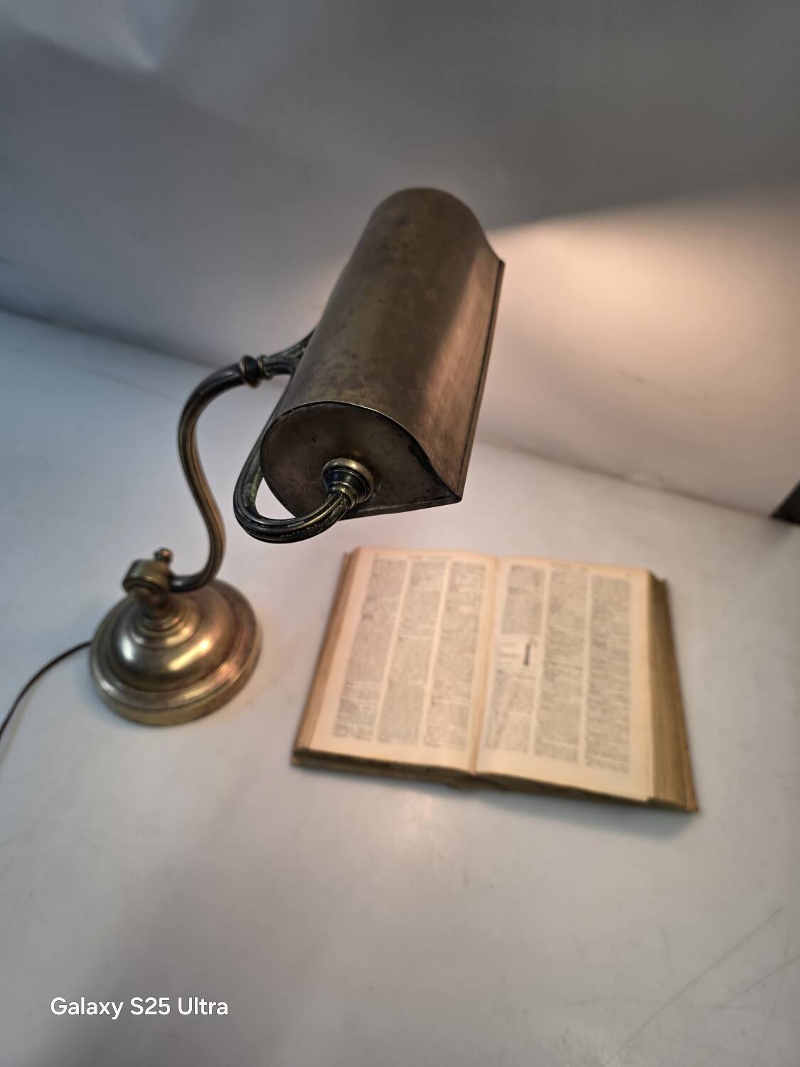 Antique brass desk lamp from a notary.