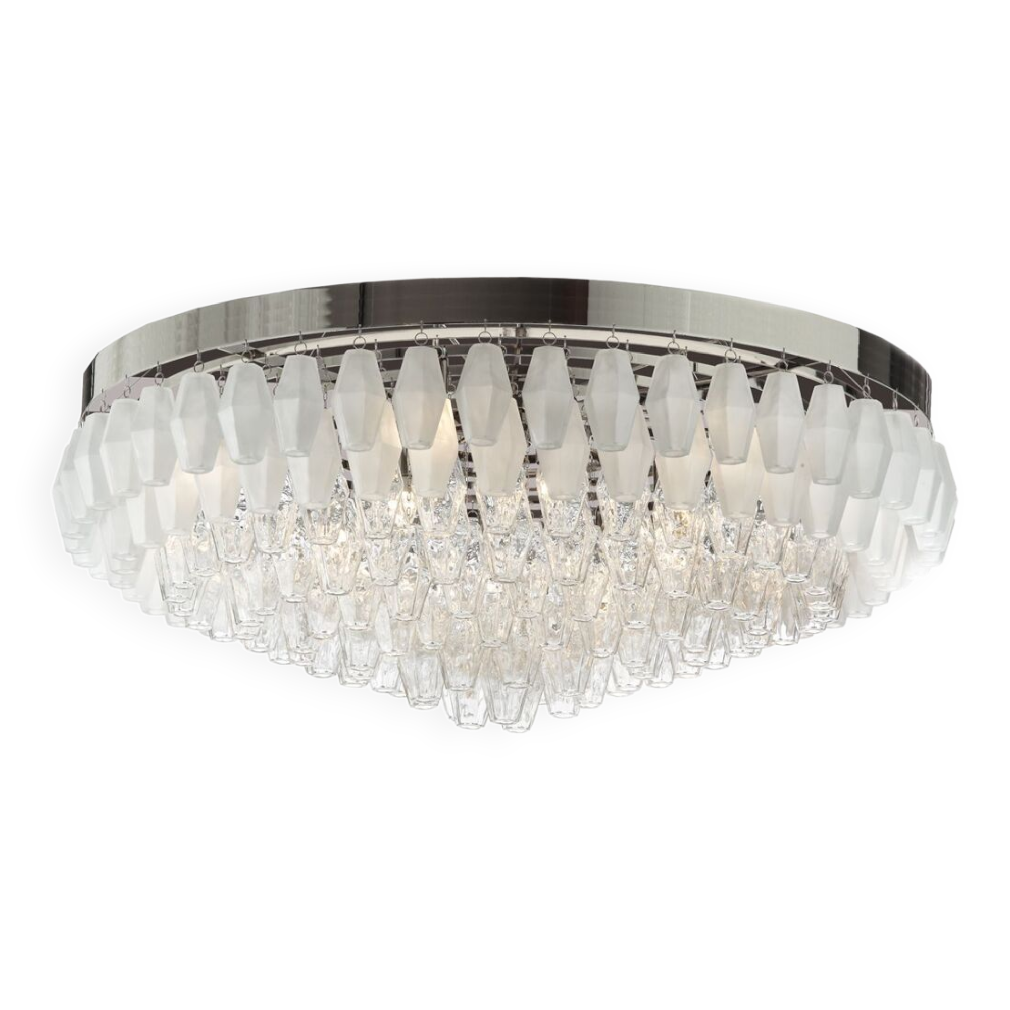 Transparent and sandblasted “Poliedri” Murano glass flush mount