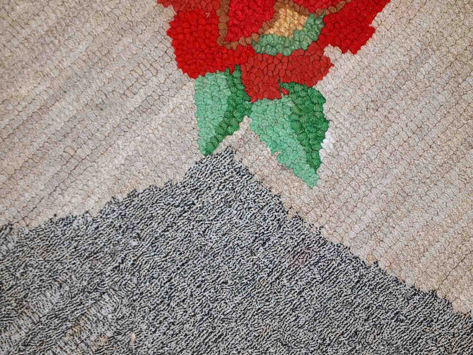 Old American Carpet Hooked handmade 78cm x 138cm 1920s, 1C705