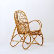 Vintage Curved rattan and bamboo armchair - 1960s