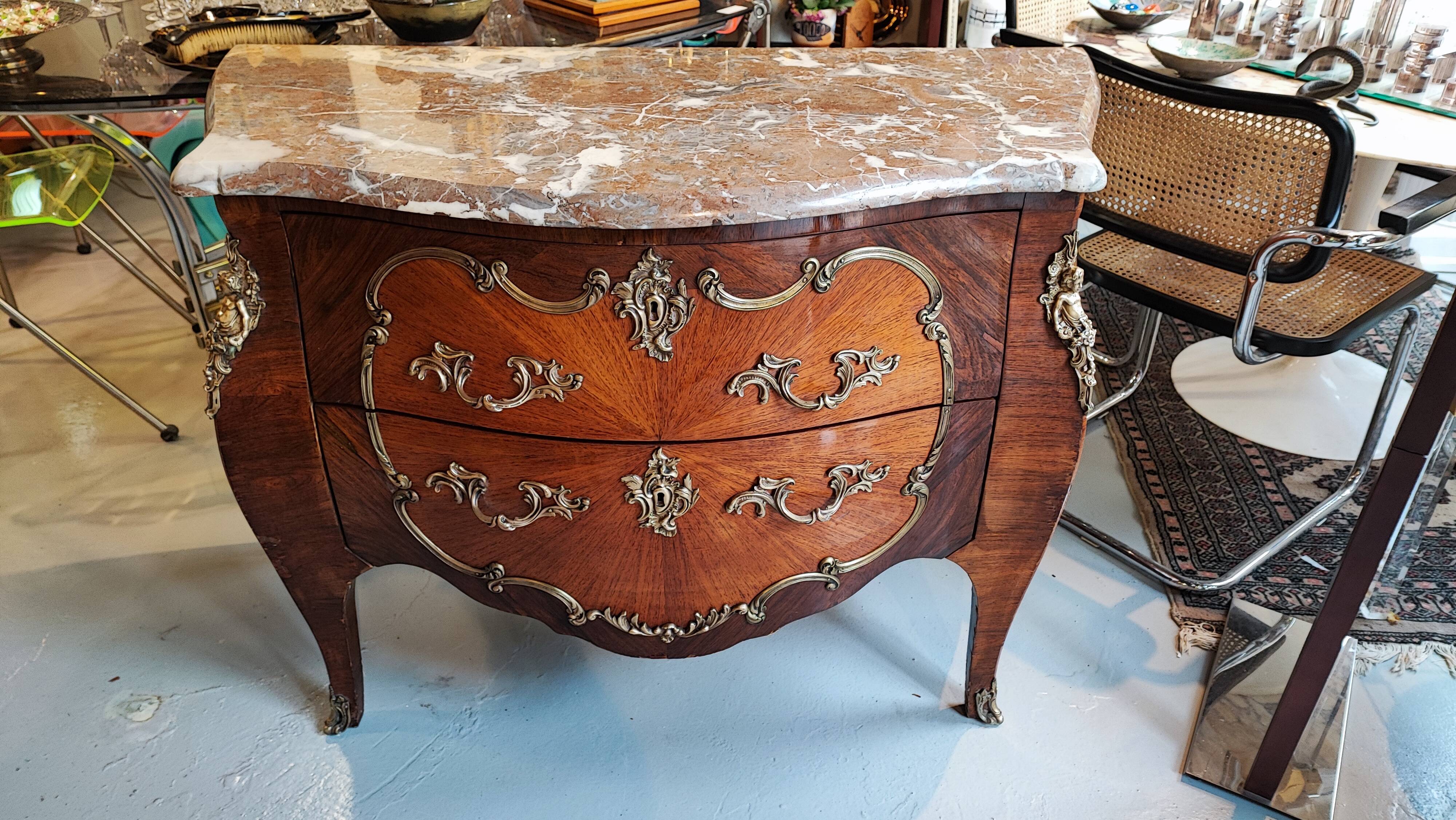Louis XV dresser curved brown marble and bronze 1900