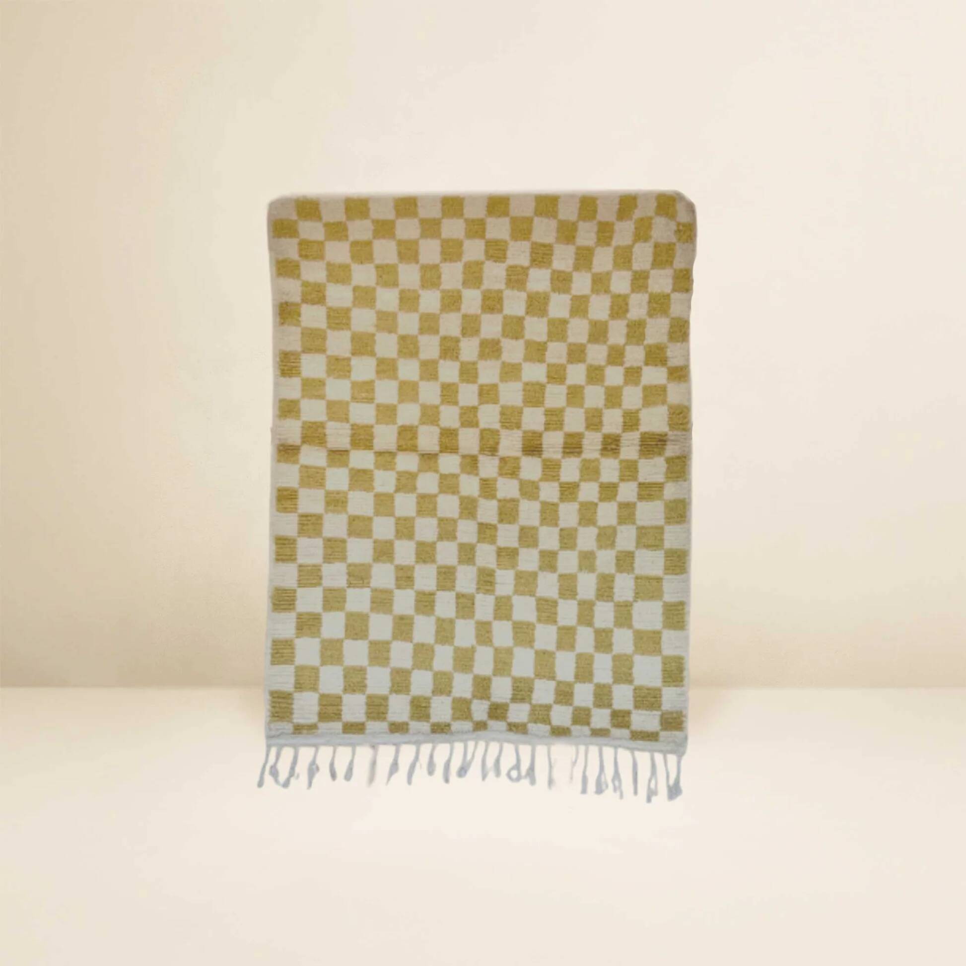 Beni Ouarain Berber rug • Lime green and yellow checkered pattern