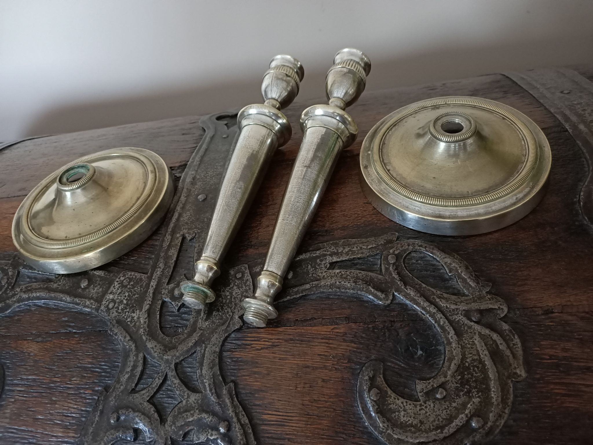 Pair of large silver bronze candle holders from the Directoire period