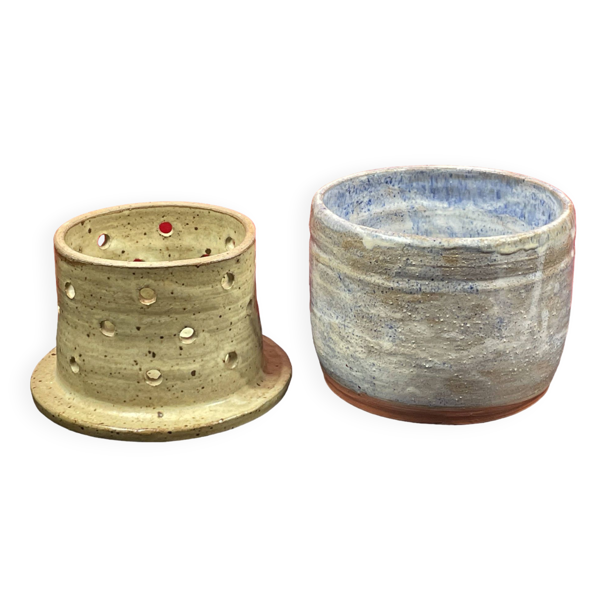 Large enameled stoneware water butter dish signed anne farcis? 14 x 12 cm