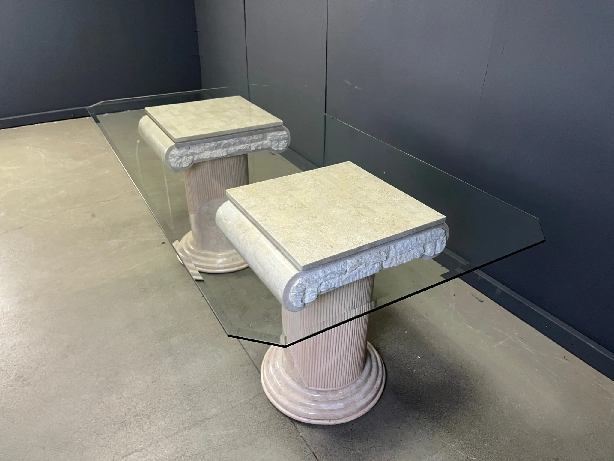 Vintage tessellated stone pedestal dining table by Maitland Smith, 1970s