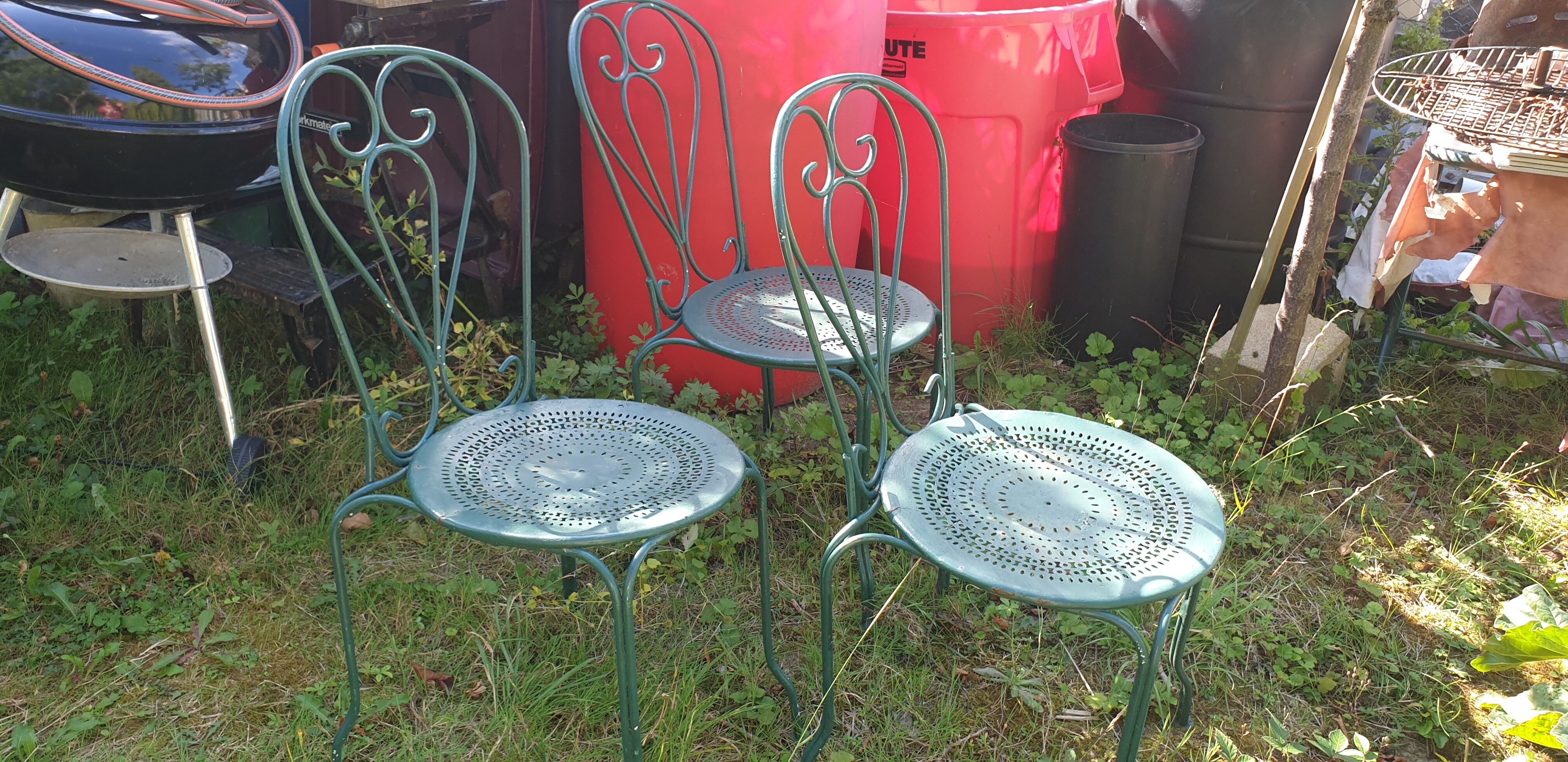 3 wrought iron garden chairs