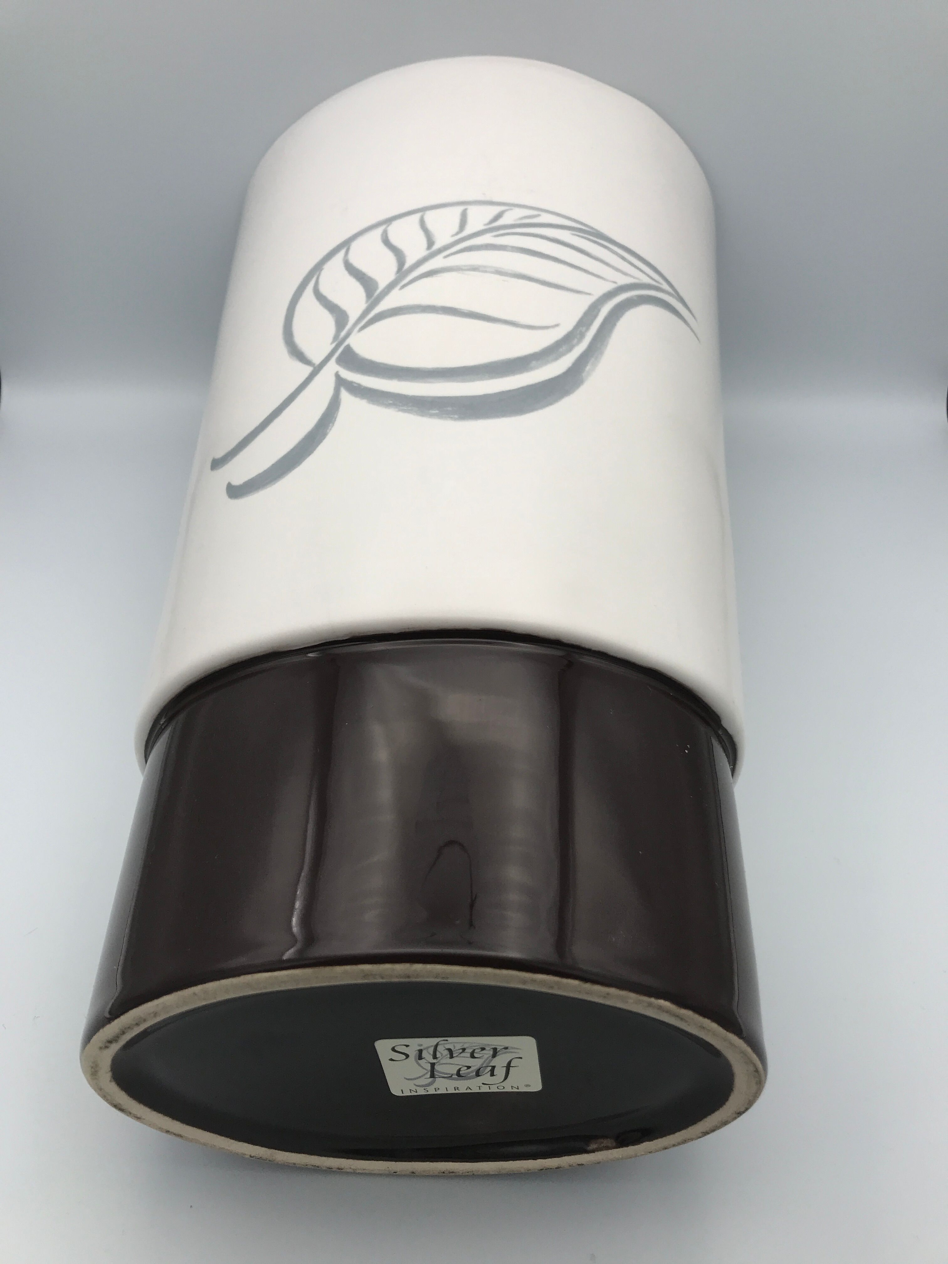 White and brown white and brown form évase vase leaf pattern - 40 cm