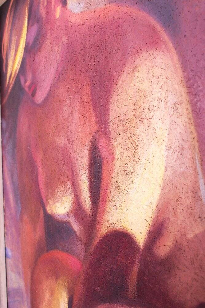 Femme se lavant, peinture à l'huile, encadrée