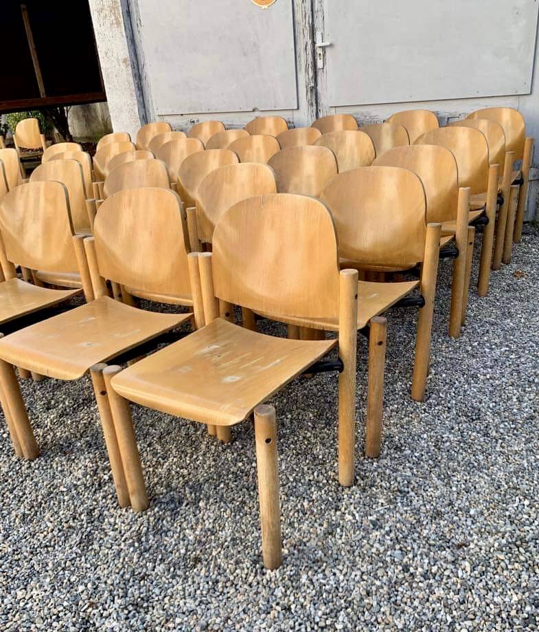 Series lot of 40 vintage stackable chairs in beech lubke year 1970